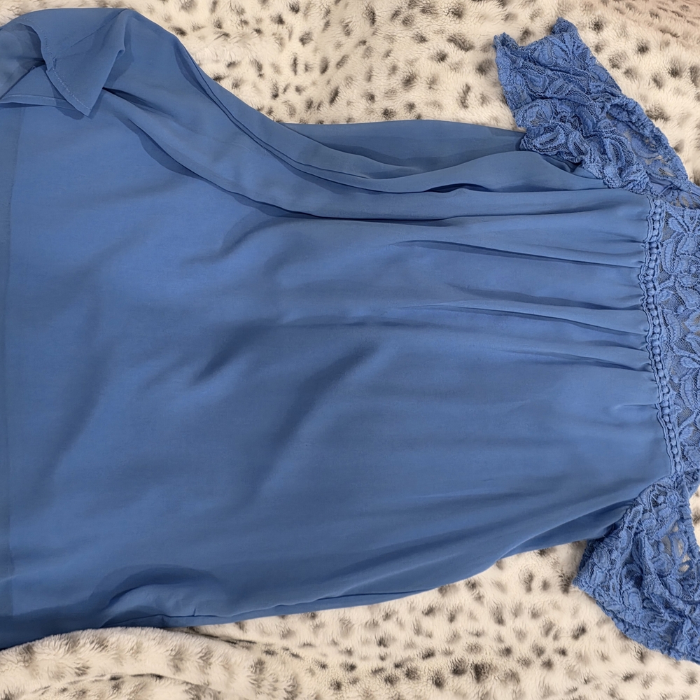 As U Wish Blue Lace Detail Blouse